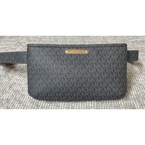 Michael Kors Belt Bag Womens Mini Black Logo PVC Fanny Pack Gold Zip Waist